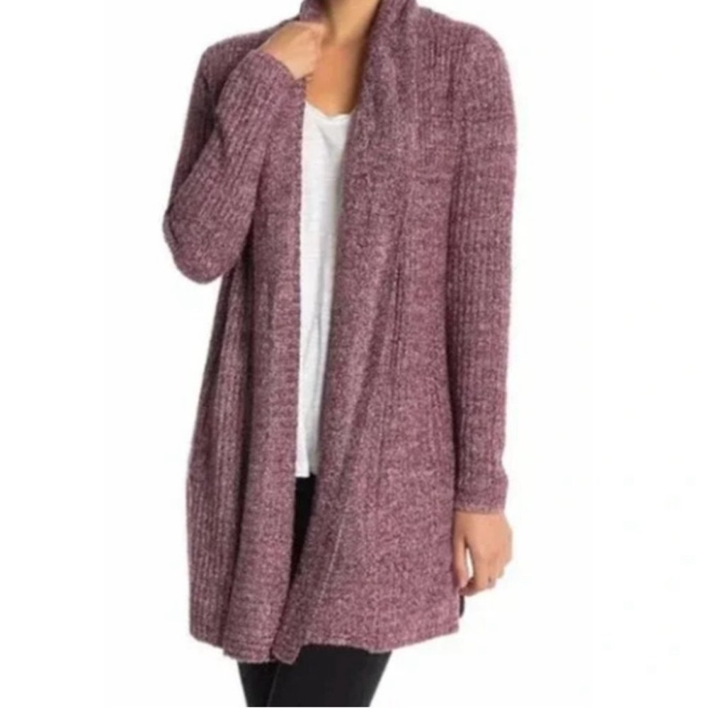 Barefoot Dreams CozyChic Lite Montecito Cardigan Ribbed Maroon Burgundy XS